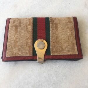 Vintage Gucci Canvas Wallet with Red & Green Stripe